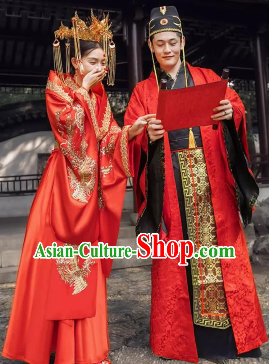 Ancient Chinese Wedding Attires Traditional Hanfu Online Shop Ming Dynasty Bride and Groom Robes Costumes Complete Set