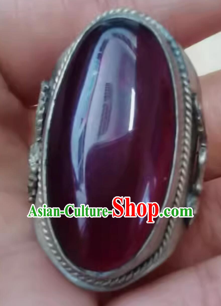 Chinese Qing Dynasty Gem Ring Ancient China Jewelry Silver Finger Ring