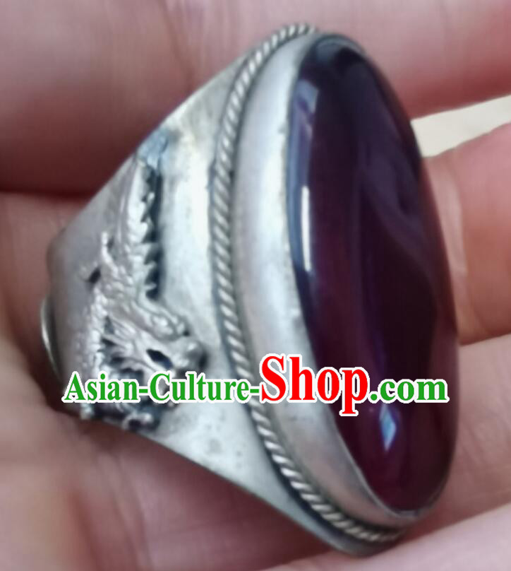 Chinese Qing Dynasty Gem Ring Ancient China Jewelry Silver Finger Ring