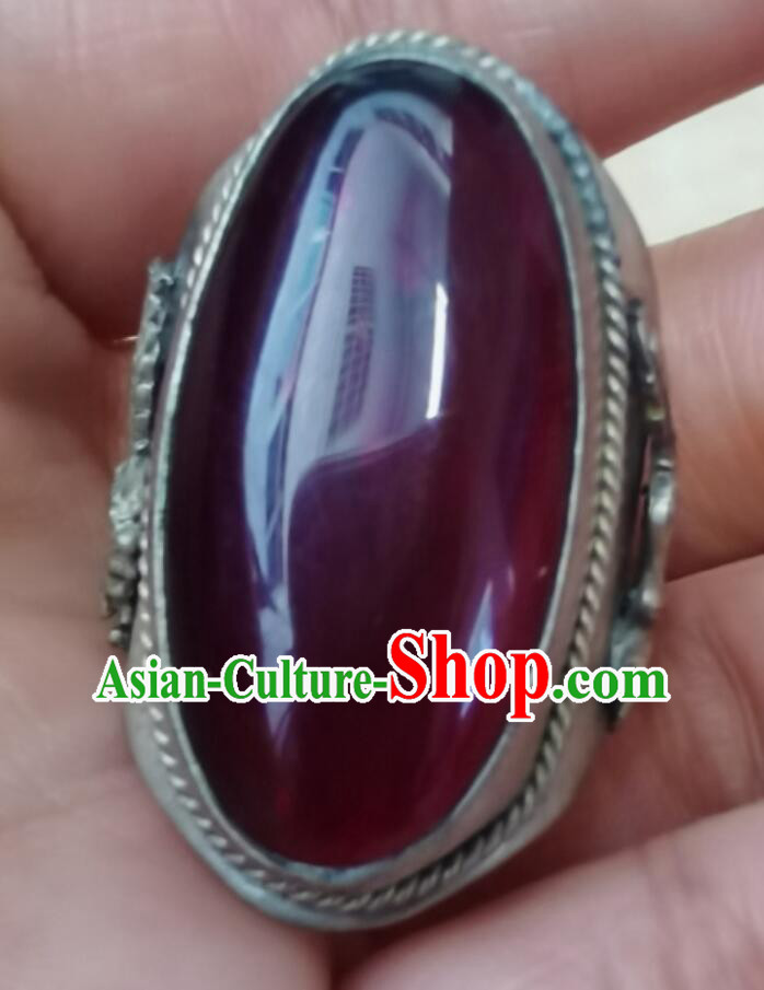 Chinese Qing Dynasty Gem Ring Ancient China Jewelry Silver Finger Ring