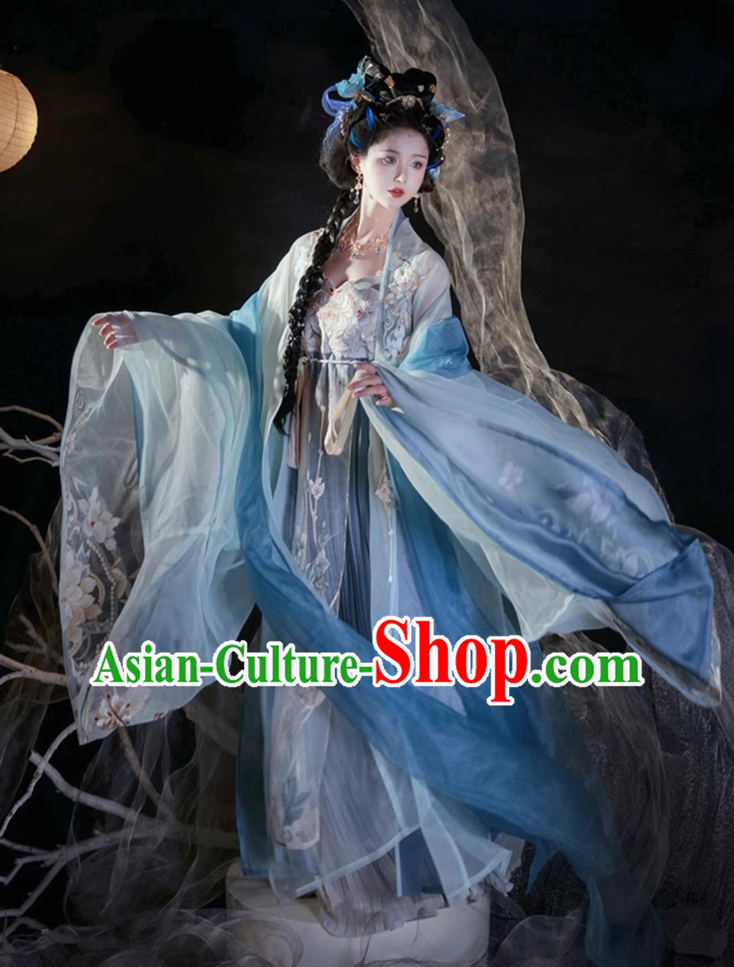 China Traditional Hanfu Song Dynasty Court Woman Blue Hezi Dress Ancient Princess Clothing