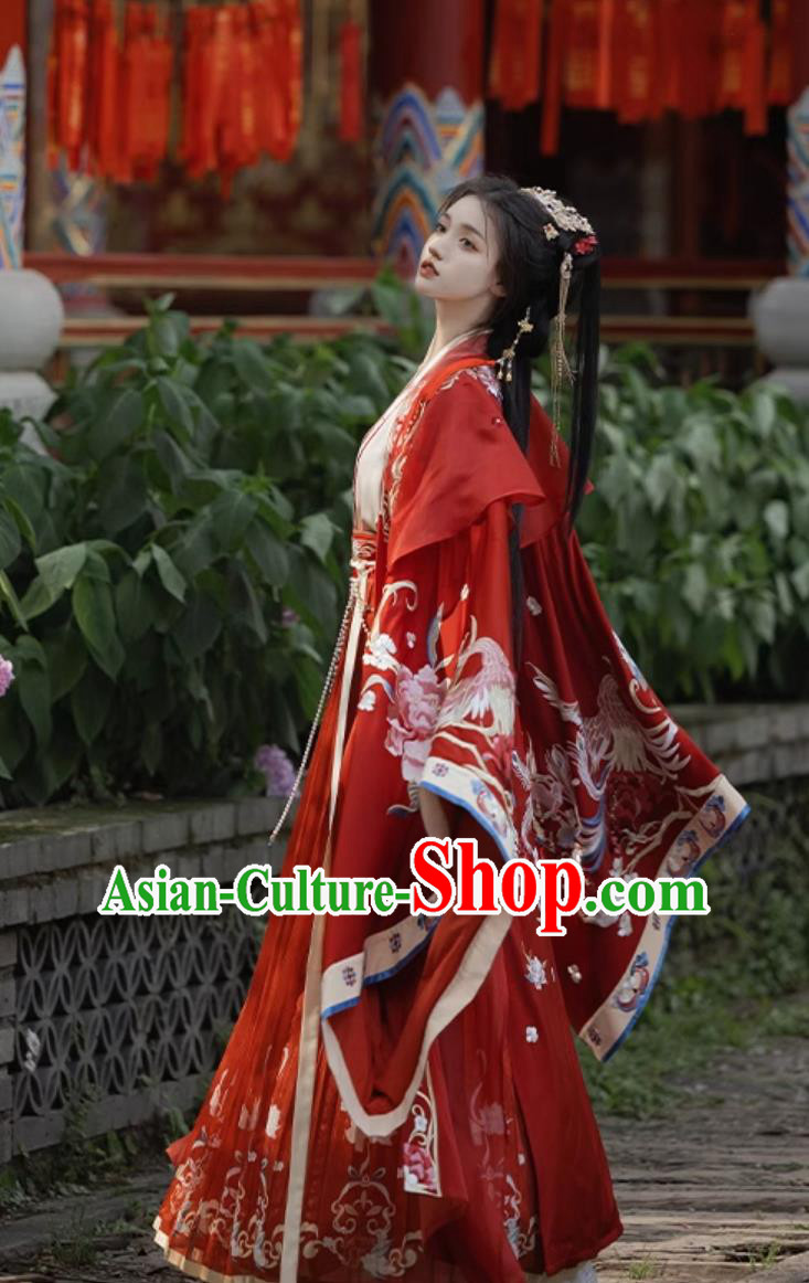 China Ancient Bride Clothing Traditional Wedding Hanfu Song Dynasty Royal Princess Red Dress