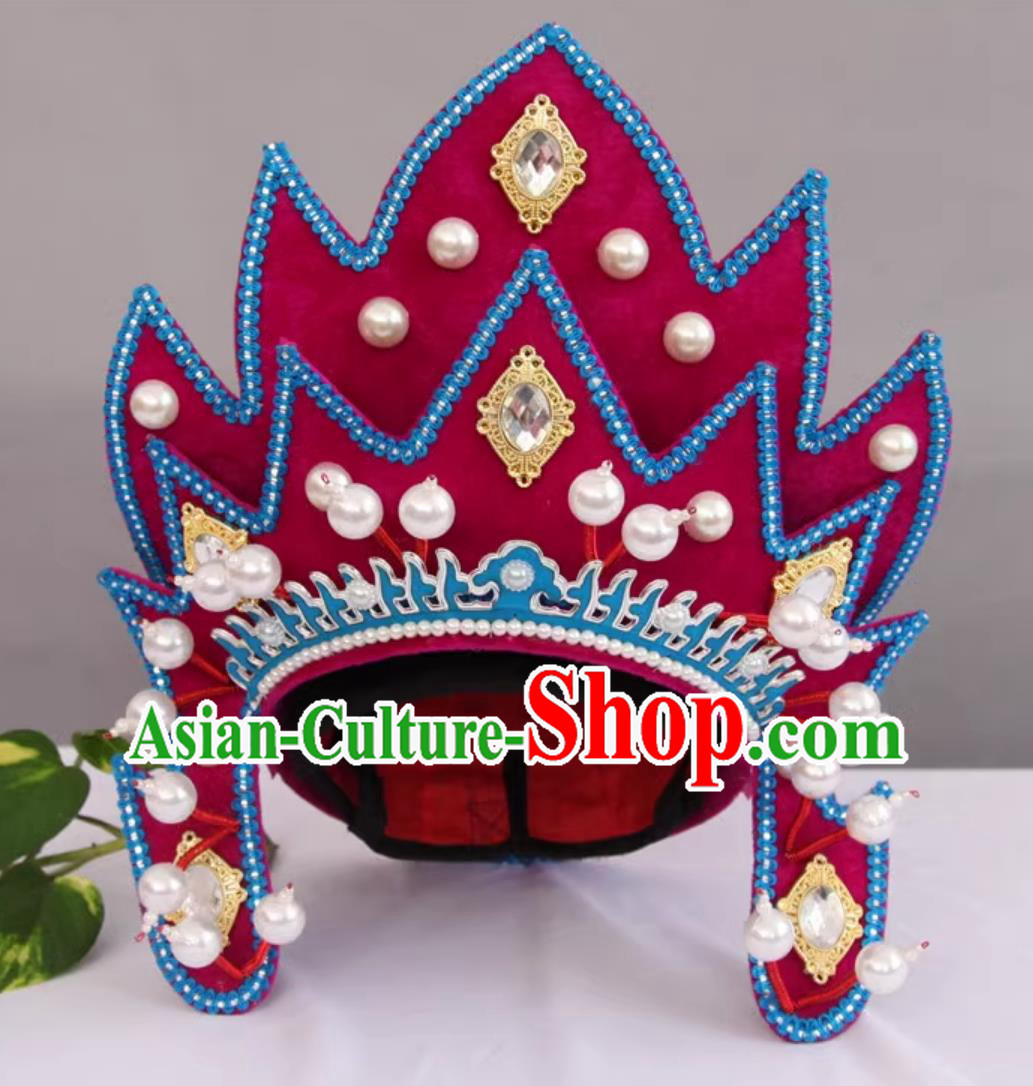 Traditional Handmade Opera Headwear China Stage Magic Performance Wine Red Helmet Sichuan Face Changing Hat