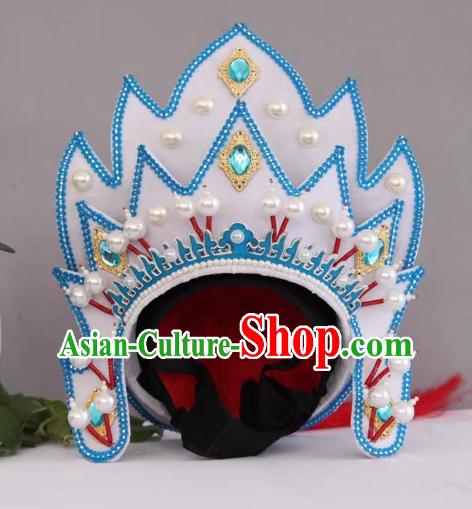 Handmade White General Helmet China Bian Lian Performance Headwear Sichuan Face Changing Hat