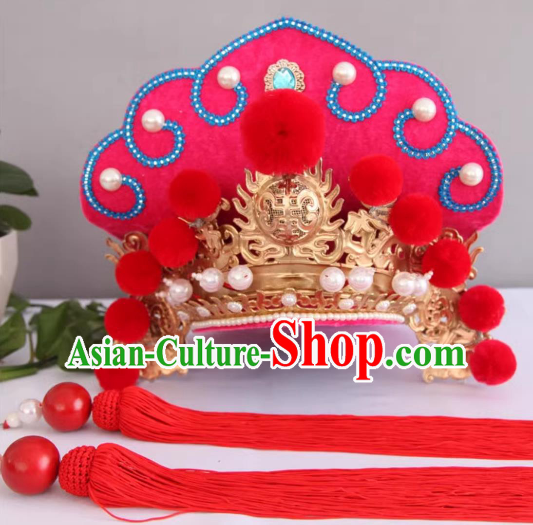 Handmade Magic Show Helmet Pink China Sichuan Opera Face Changing Hat Top Bian Lian Performance Headwear