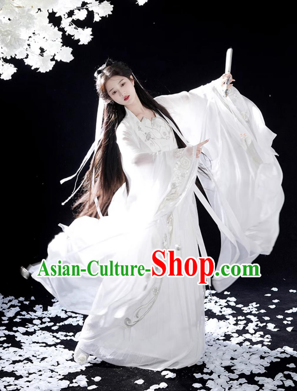 China Wuxia Swordswoman Clothing Ancient Super Heroine Costume Traditional White Hanfu Dress