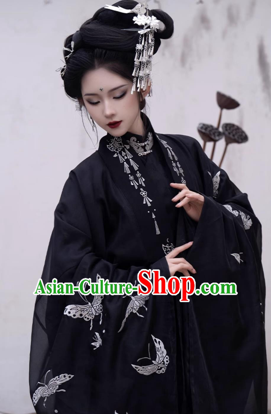 China Ancient Noble Woman Costumes Traditional Black Hanfu Dress Ming Dynasty Royal Mistress Clothing