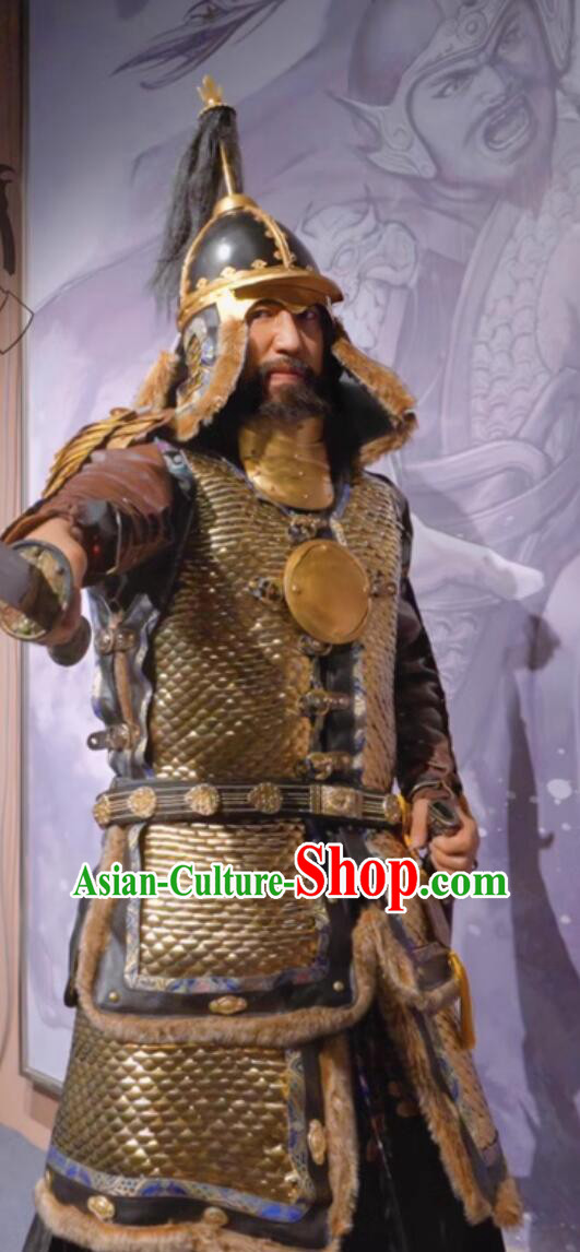 Handmade China Ming Dynasty Commander Metal Armor and Helmet Complete Set