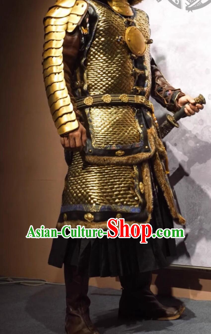 Handmade China Ming Dynasty Commander Metal Armor and Helmet Complete Set