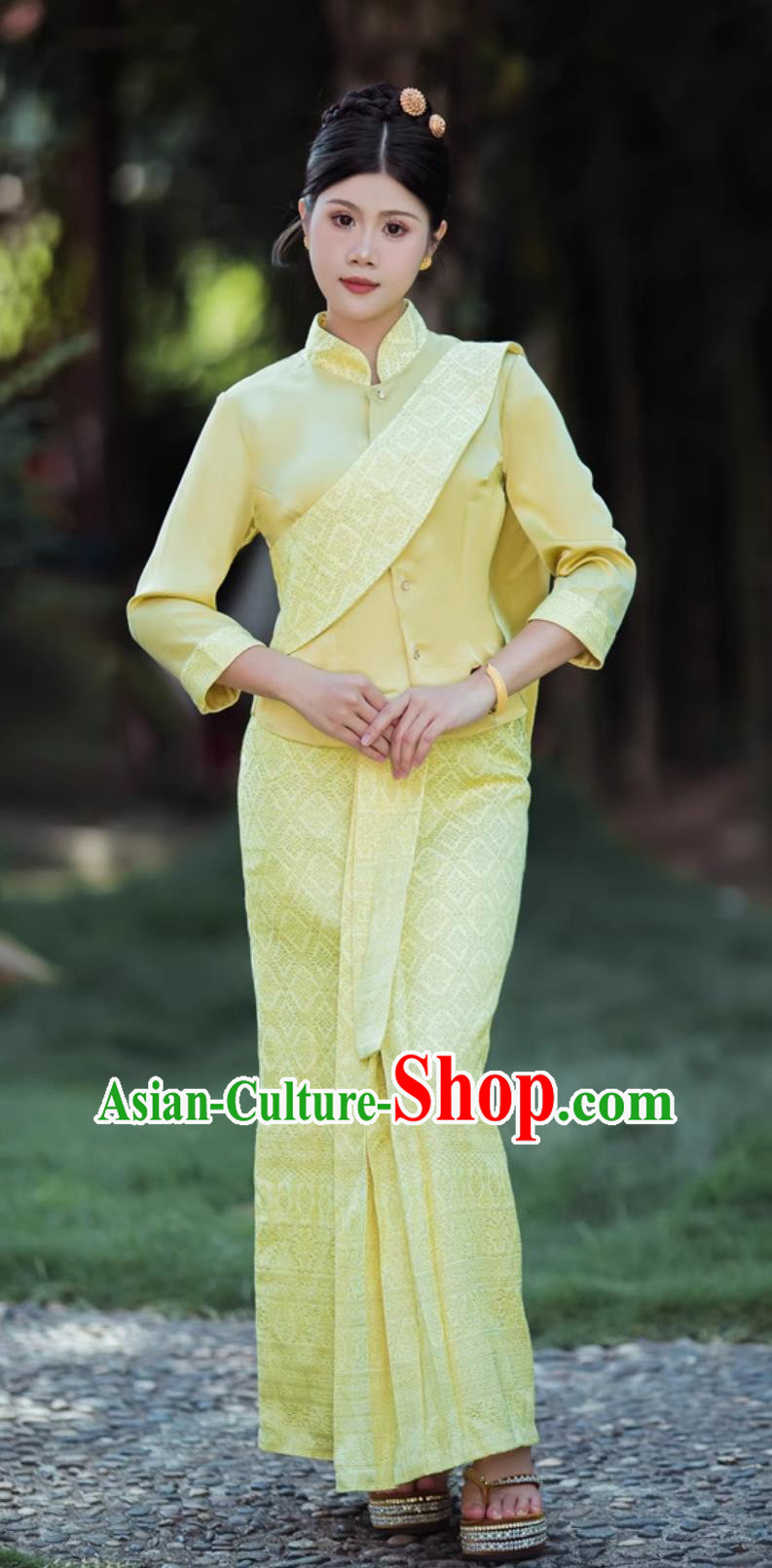 China Xishuangbanna Clothing Thailand Shirt and Pants Yellow Set Thai Style Work Clothes