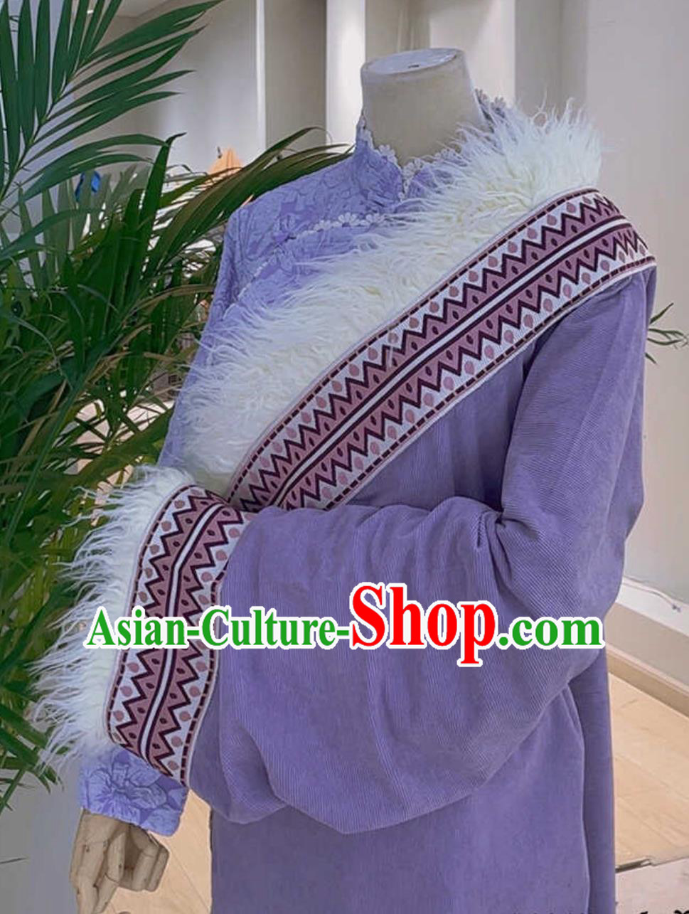 China Purple Tibetan Robe Zang Nationality Woman Costume Xizang Ethnic Performance Clothing