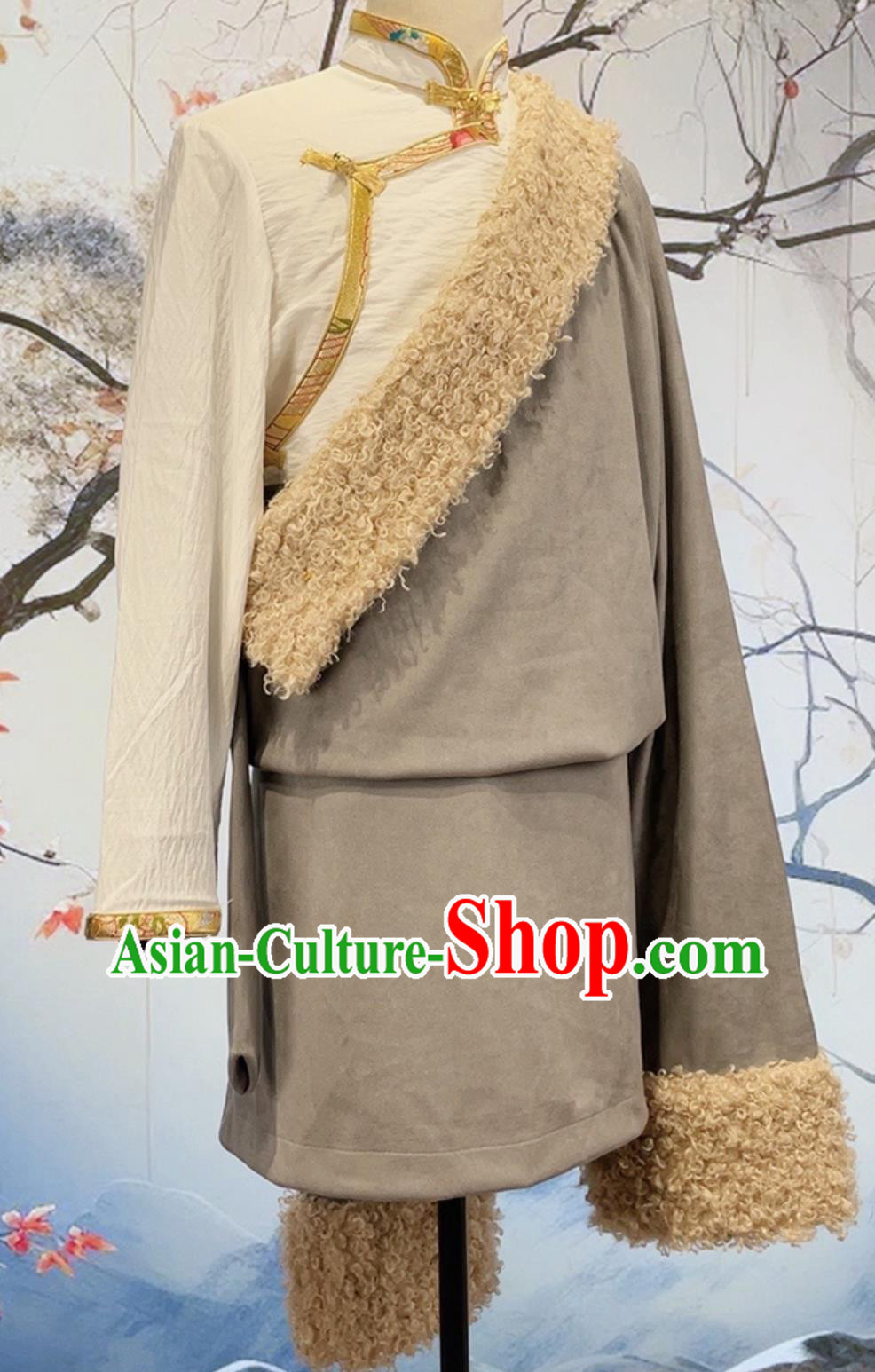 China Zang Nationality Male Winter Costume Xizang Ethnic Stage Performance Clothing Thermal Tibetan Robe