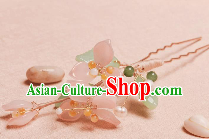 Traditional Chinese Hanfu Hair Jewelry Ancient Princess Hairpin Handmade Pink Flower Hair Clip