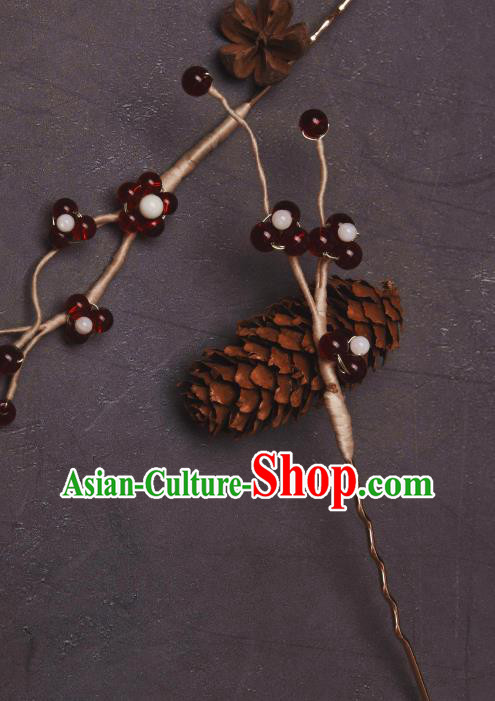 Handmade Red Berry Hair Clips Traditional Chinese Hanfu Hair Jewelries Ancient Swordswoman Hairpins