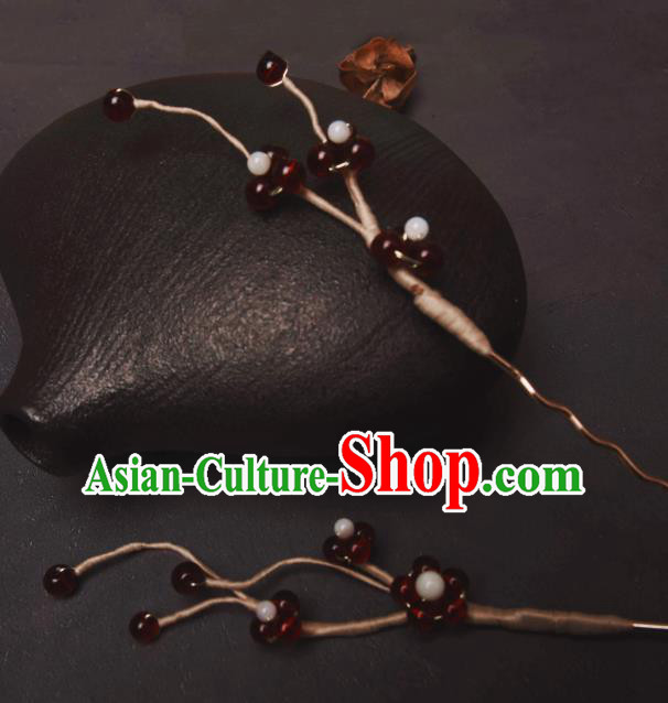 Handmade Red Berry Hair Clips Traditional Chinese Hanfu Hair Jewelries Ancient Swordswoman Hairpins