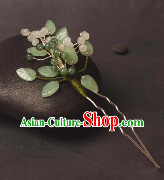 China Ancient Princess Hairpin Handmade Green Flower Hair Clip Traditional Chinese Hanfu Hair Jewelry
