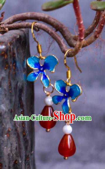 China Ancient Empress Earrings Handmade Ming Dynasty Blueing Eardrops Traditional Chinese Hanfu Ear Jewelries