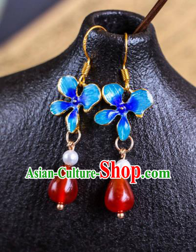China Ancient Empress Earrings Handmade Ming Dynasty Blueing Eardrops Traditional Chinese Hanfu Ear Jewelries