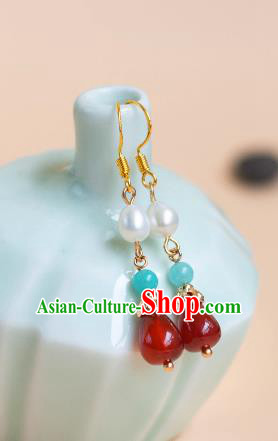 China Traditional Chinese Hanfu Ear Jewelries Ancient Empress Earrings Handmade Ming Dynasty Agate Eardrops