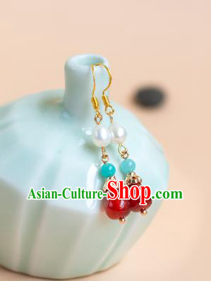 China Traditional Chinese Hanfu Ear Jewelries Ancient Empress Earrings Handmade Ming Dynasty Agate Eardrops