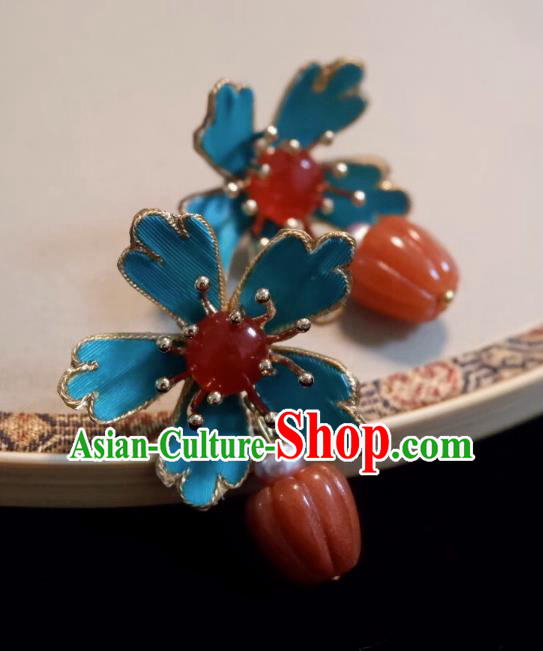 China Ancient Empress Agate Earrings Handmade Ming Dynasty Eardrops Traditional Chinese Hanfu Ear Jewelries