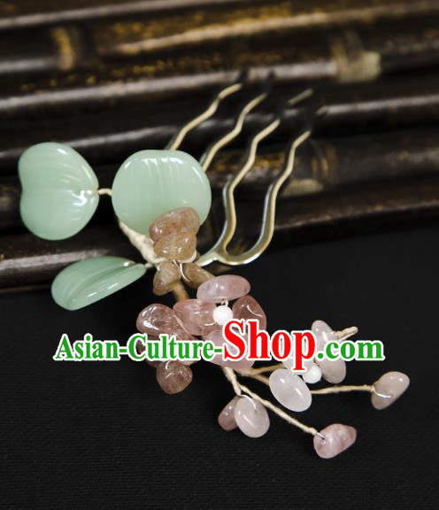 Traditional Chinese Hanfu Hair Jewelry China Ancient Empress Rose Quartz Hairpin Handmade Ming Dynasty Hair Comb