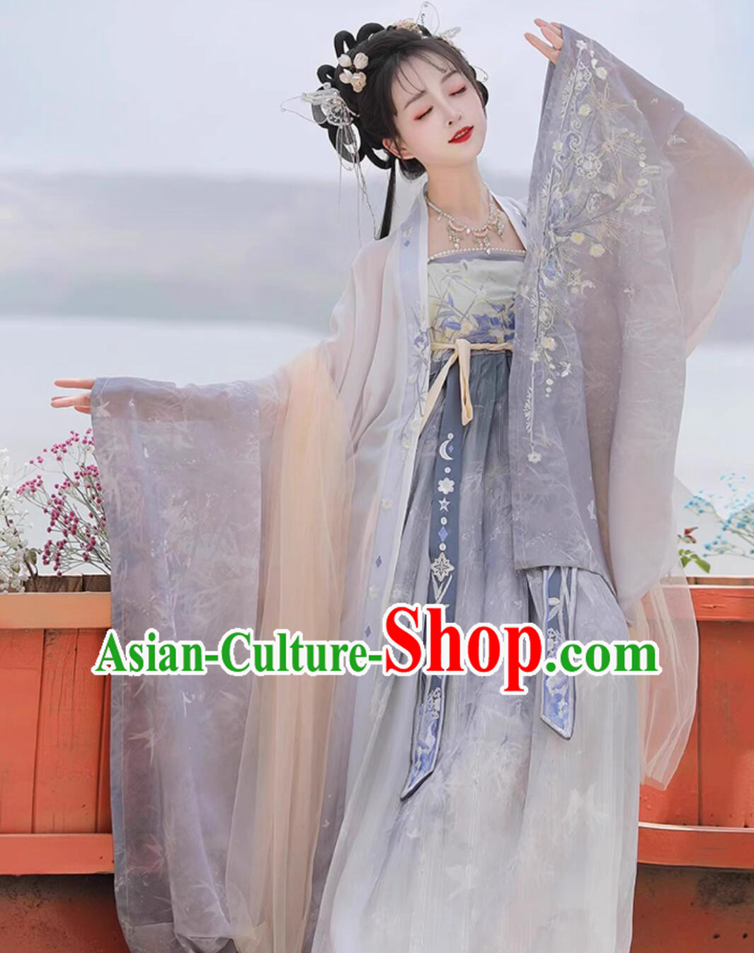 Ancient China Goddess Costume Chinese Tang Dynasty Royal Princess Blue Dress Traditional Woman Hanfu