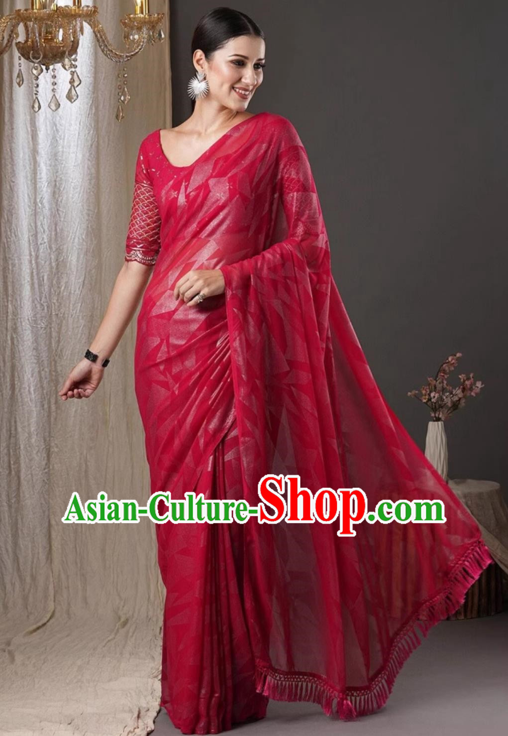 Indian Traditional Wedding Red Dress Woman Sari India Festival Clothing National Costume