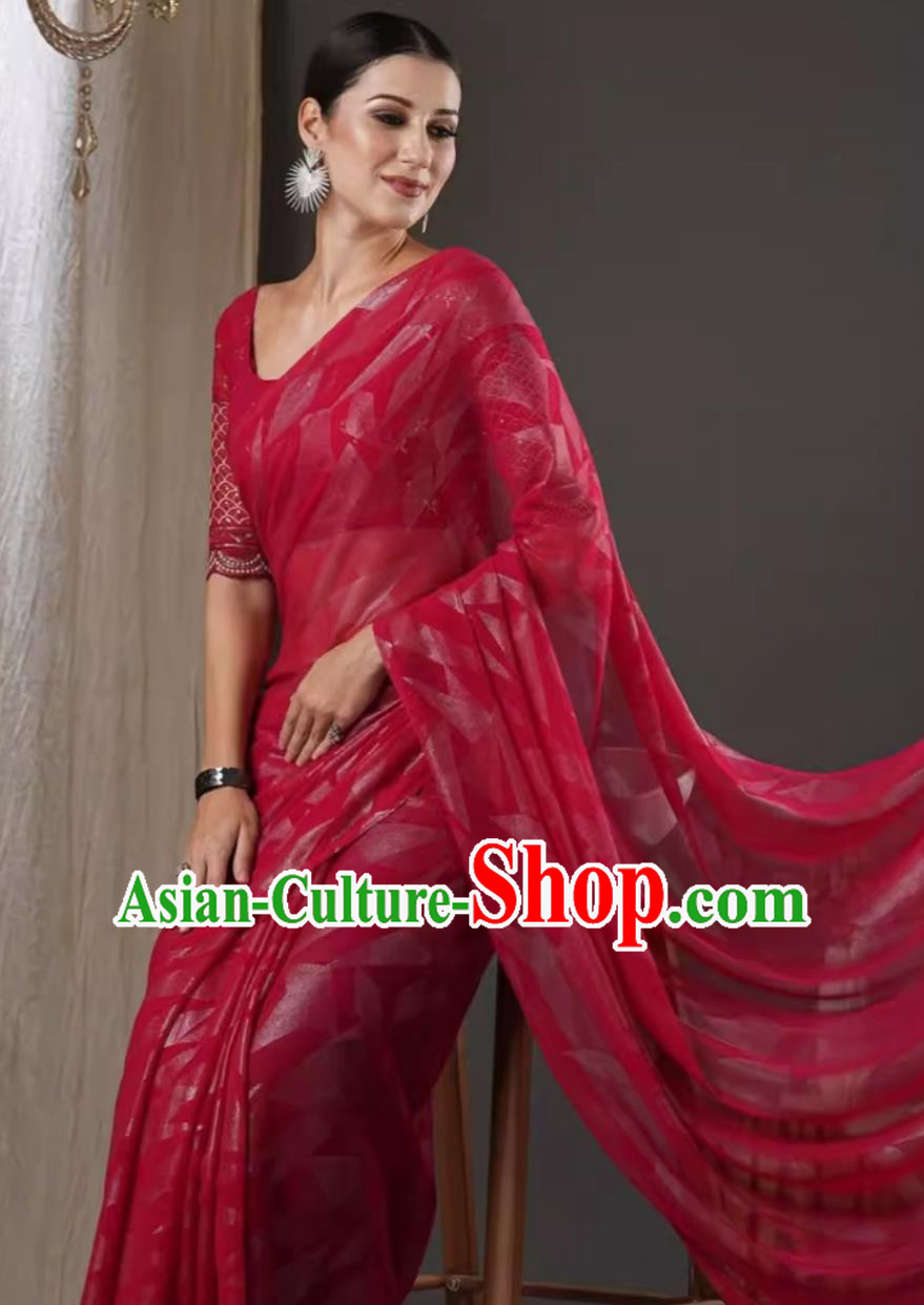 Indian Traditional Wedding Red Dress Woman Sari India Festival Clothing National Costume