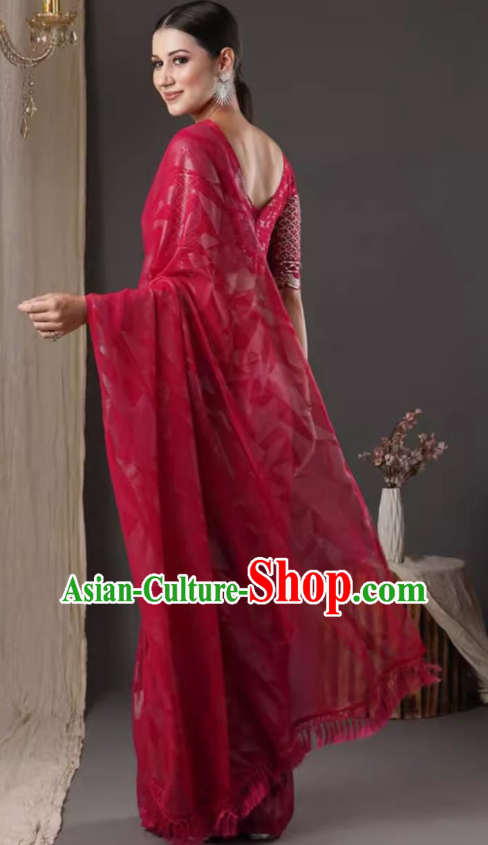Indian Traditional Wedding Red Dress Woman Sari India Festival Clothing National Costume