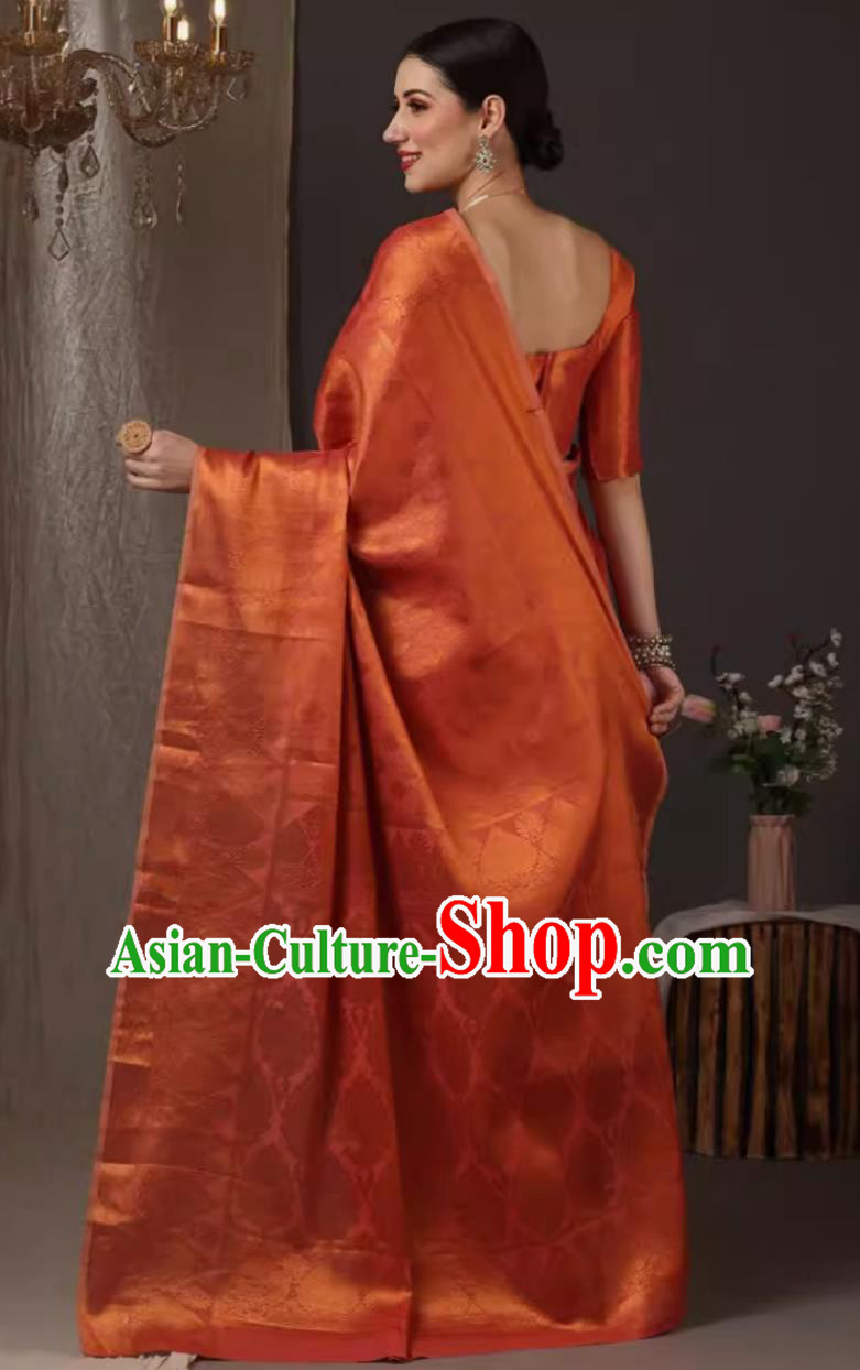 Indian National Costume Traditional Jacinth Dress Woman Sari India Festival Clothing