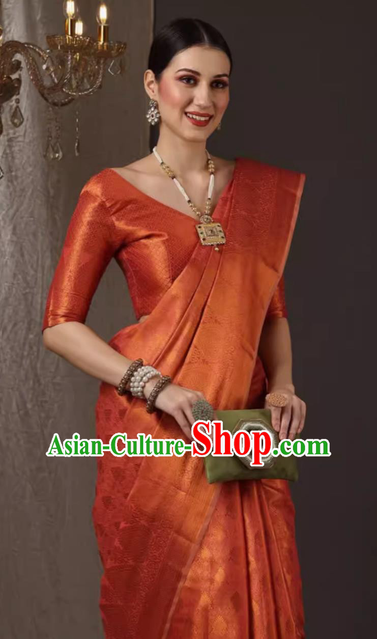 Indian National Costume Traditional Jacinth Dress Woman Sari India Festival Clothing