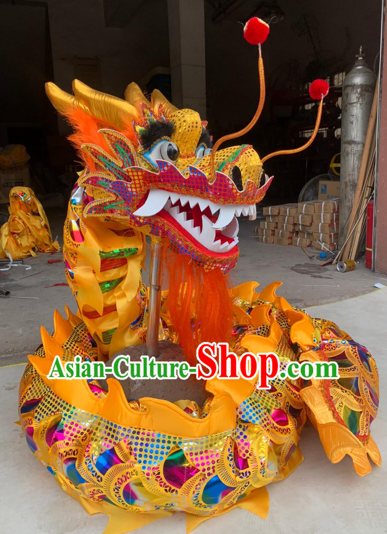 Golden New Year Handmade Dance Dragon Chinese Traditional Dancing Dragon Head and Body Costume Complete Set for Kids