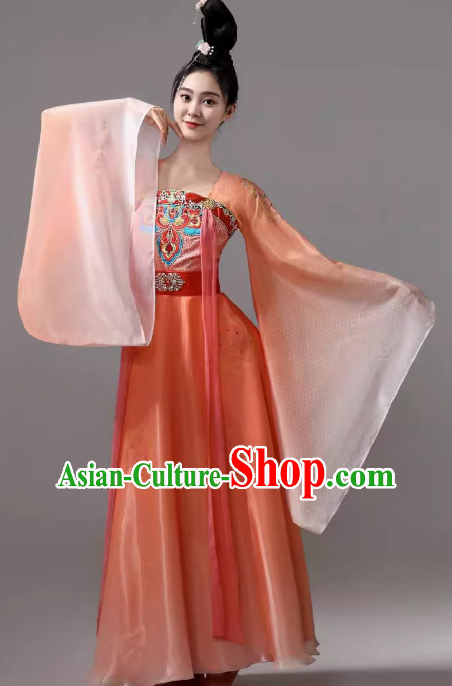 Traditional Hanfu Wide Sleeve Costume Ancient Chinese Clothing Classical Dance Orange Dress