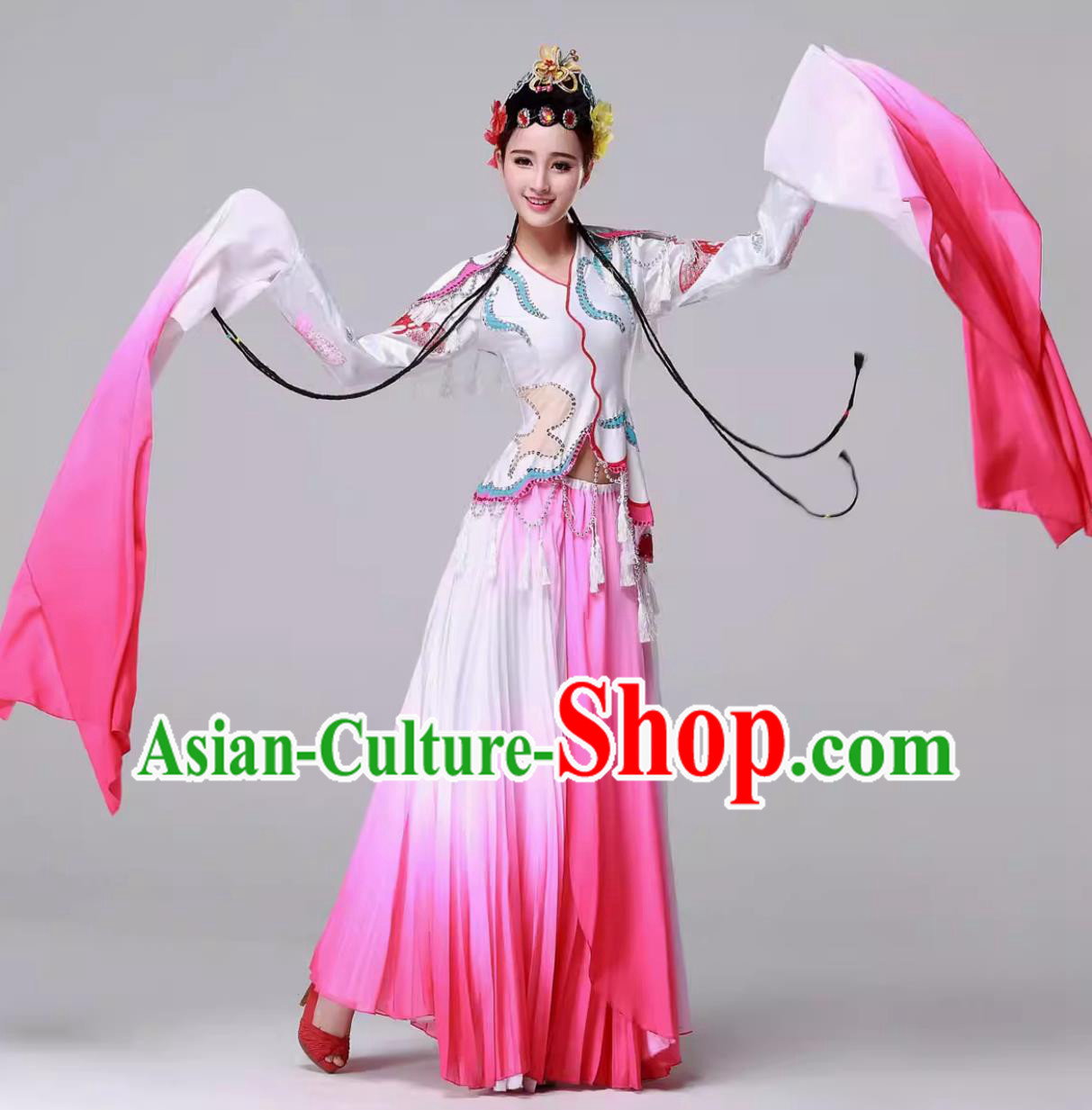 Traditional Chinese Opera Costume Women Ancient Clothing Beijing Opera Hua Tan Liang Zhu Performance Dress A Hundred Flowers Competing For Beauty Water Sleeve Dance Garment