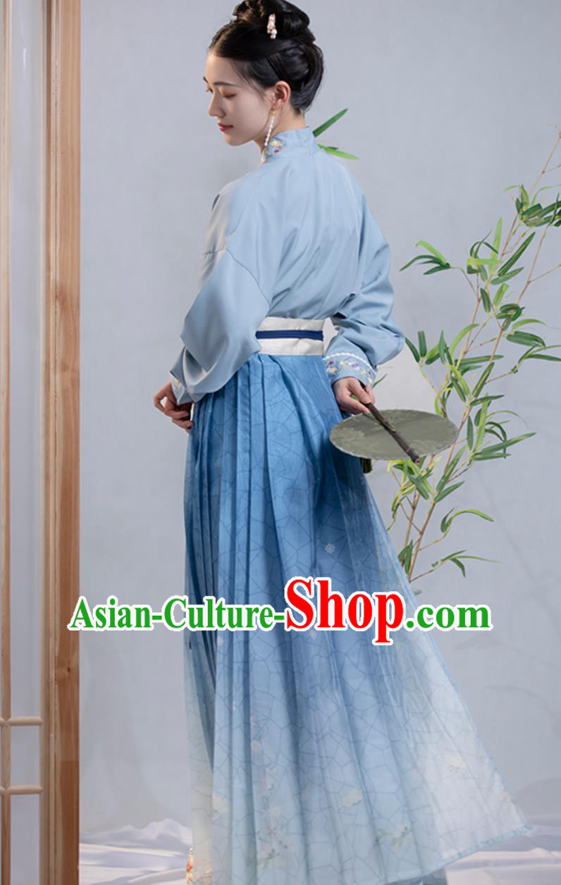 Traditional Hanfu Blue Outfit China Song Dynasty Young Lady Clothing Ancient Woman Costume