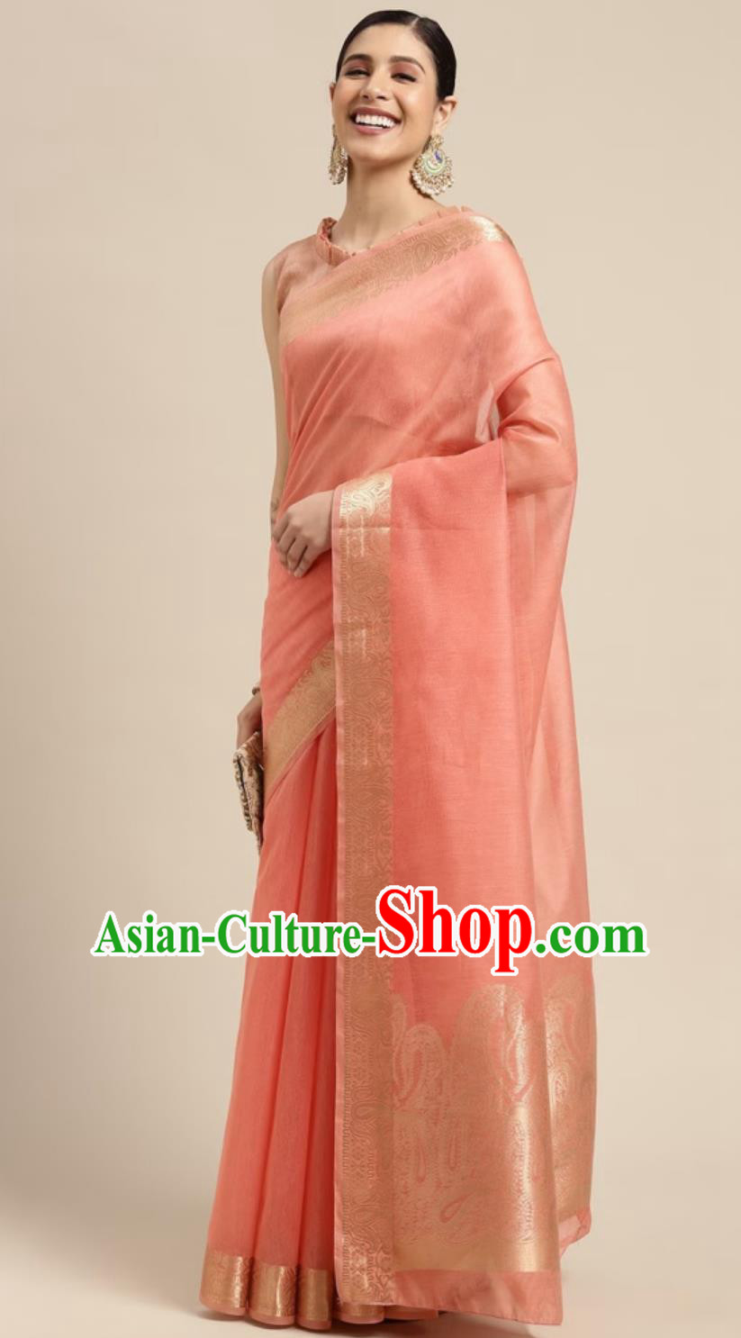 Traditional Festival Pink Sari Dress India Woman Costume Indian National Clothing