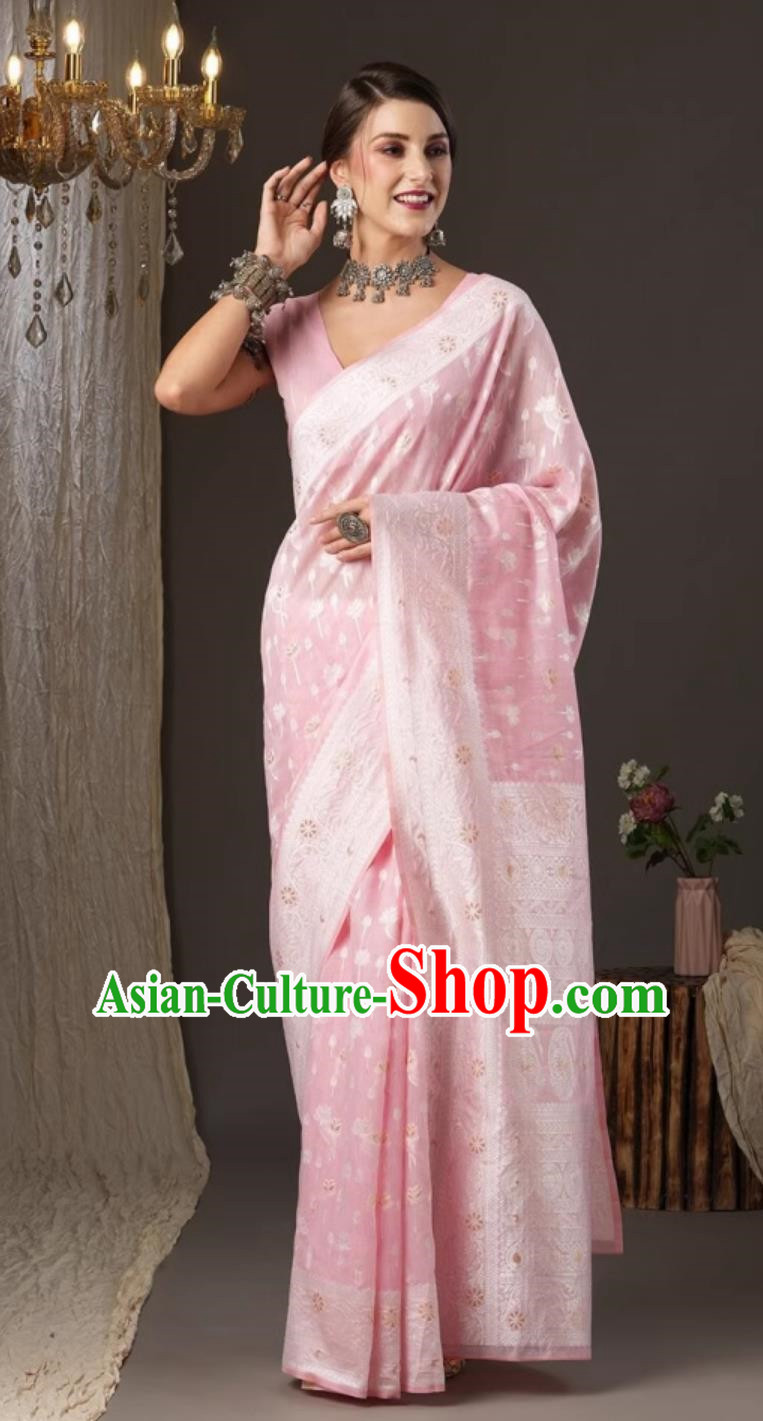 Indian National Clothing Traditional Festival Pink Sari Dress India Woman Costume