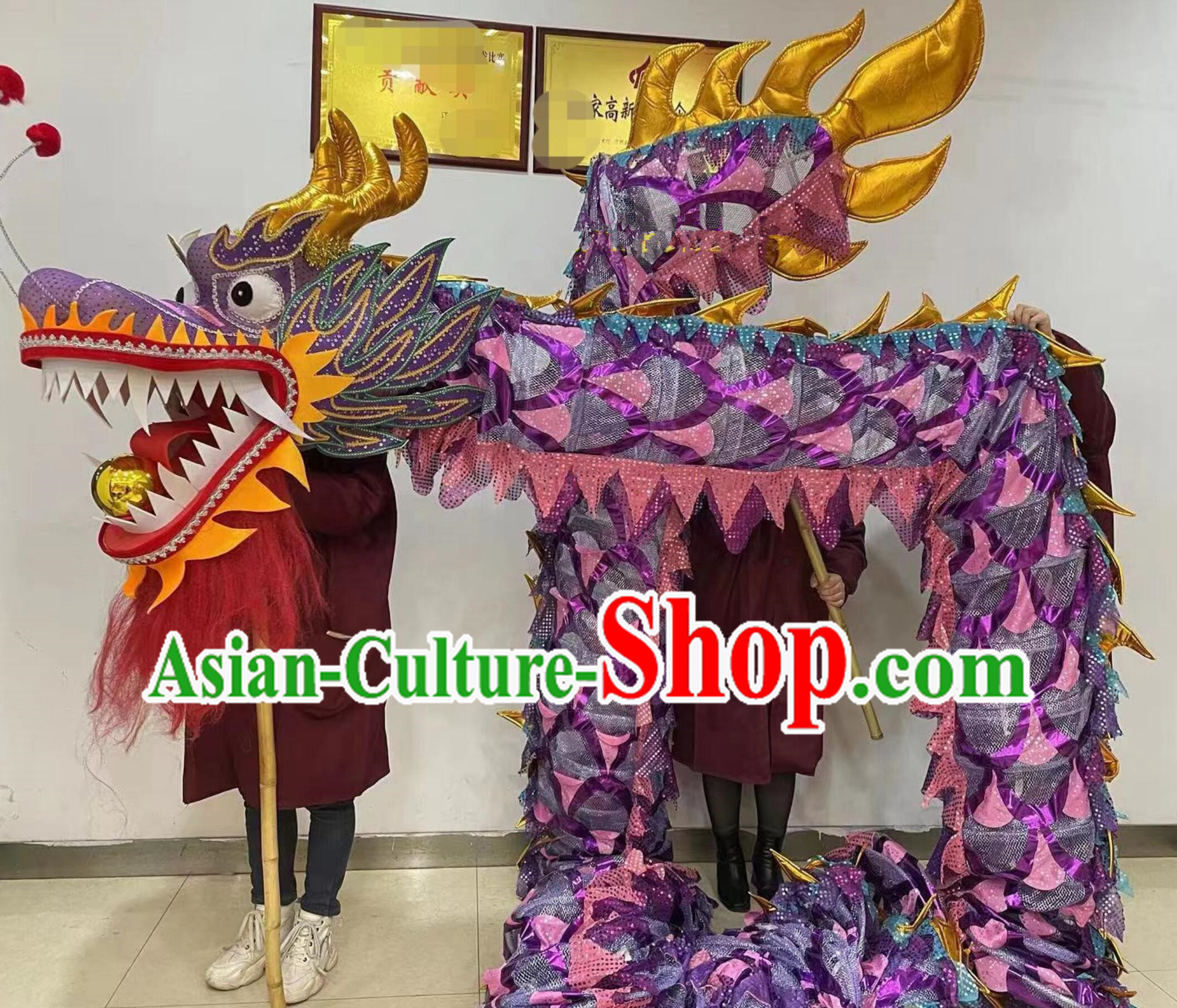Purple Celebration Parade Dragon Costume Professional Competition Dragon Dancing Prop Chinese Dragon Dance Net Costume