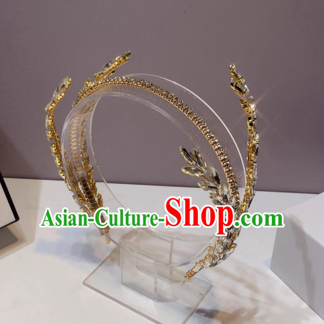 Top Wedding Golden Royal Crown Handmade Princess Headwear Bride Hair Jewelry