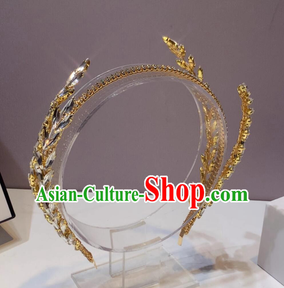 Top Wedding Golden Royal Crown Handmade Princess Headwear Bride Hair Jewelry