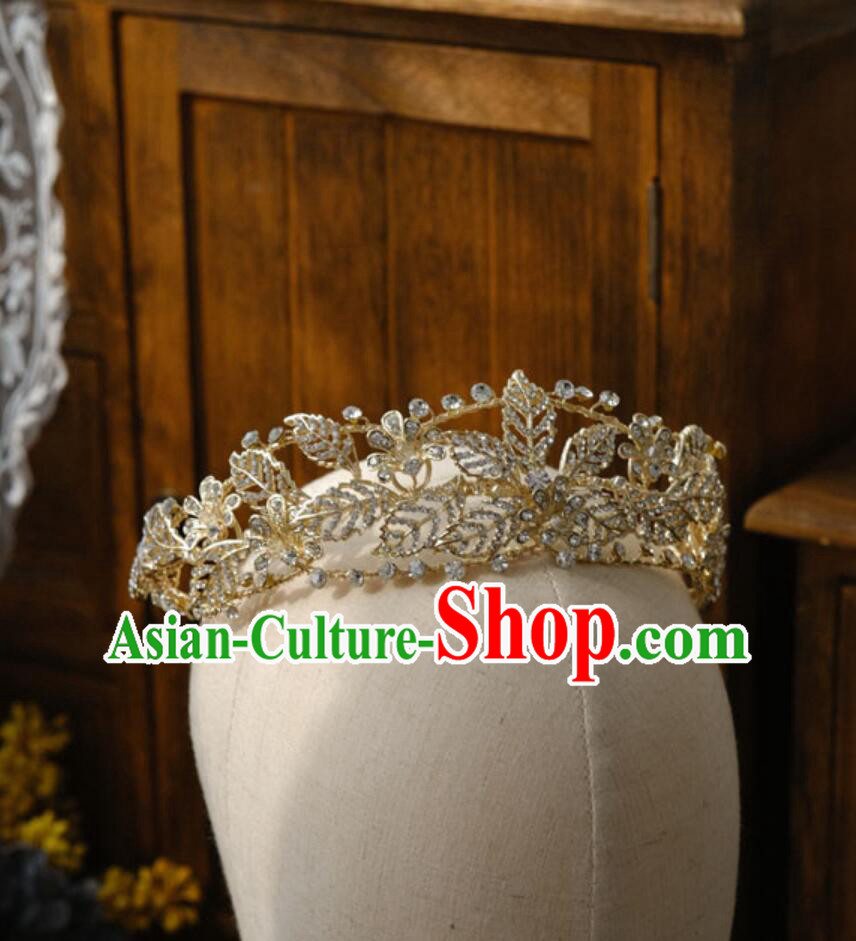 Top Bride Hair Jewelry Wedding Golden Royal Crown Handmade Princess Zircon Headwear