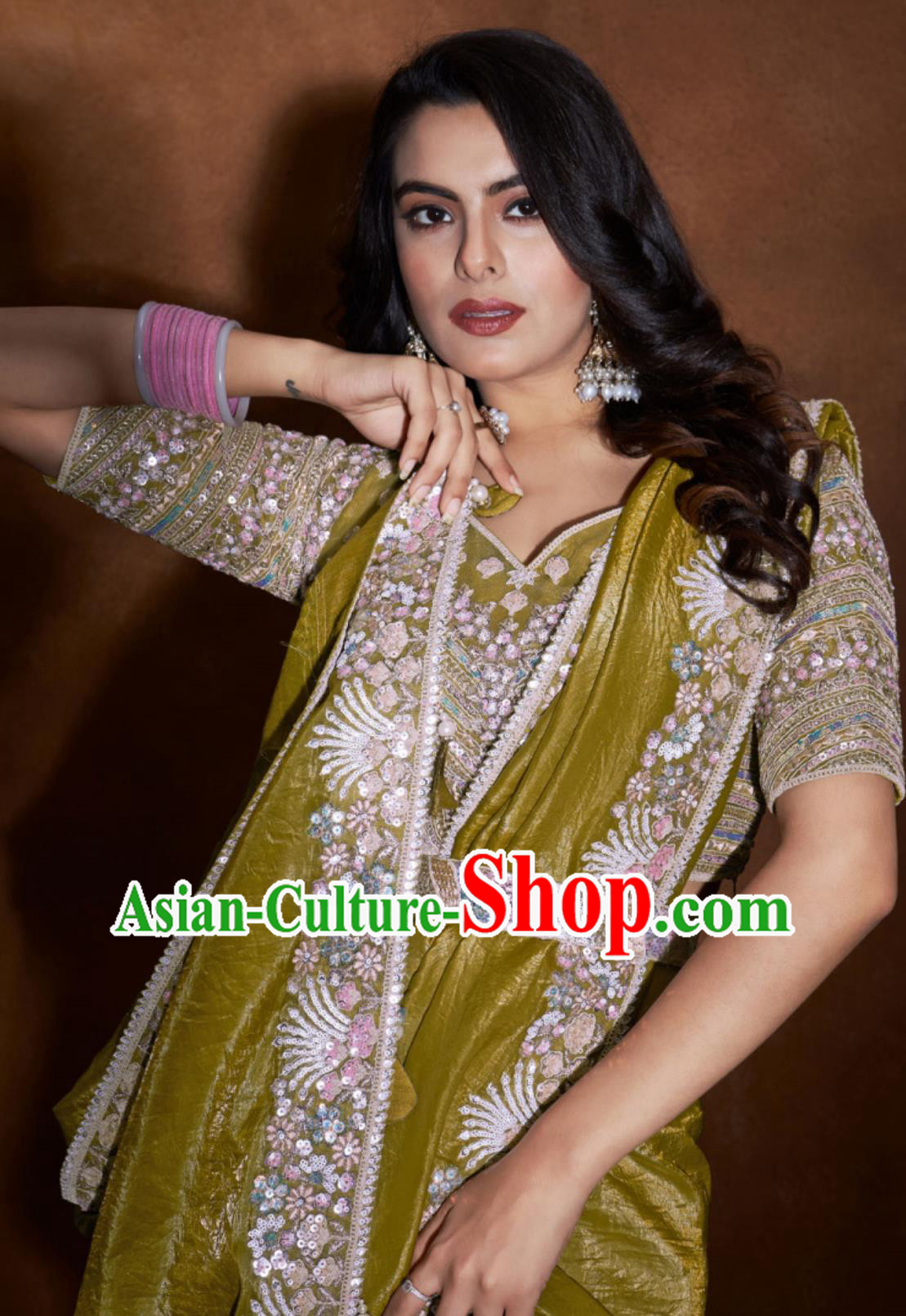 Indian Traditional Women Clothing India Embroidery Ginger Dress Festival Sari National Costume