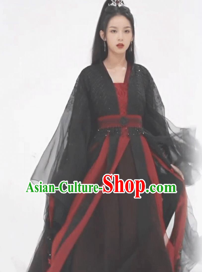 Ancient Chinese Clothing China Traditional Wuxia Swordswoman Costume 2023 TV Series Back From The Brink Heroine Yan Hui Black Dress