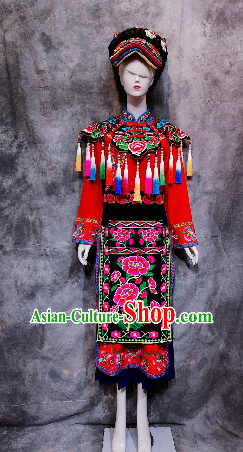 Traditional Qiang Ethnic Wedding Dress Chinese Sichuan Minorities Costume China Qiang National Minority Woman Clothing