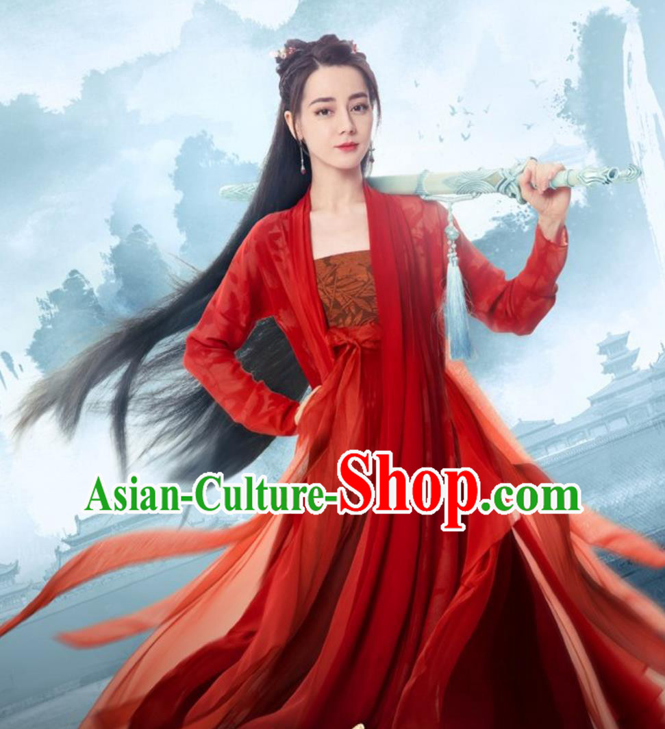 Ancient China Swordswoman Clothing Traditional Hanfu TV Series The Legend of An Le Princess Ren An Le Red Dress