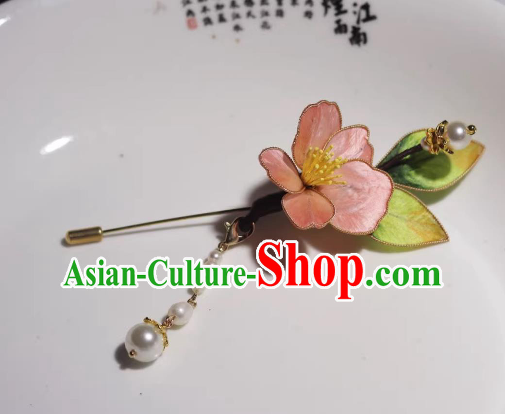 Chinese Cheongsam Brooch China Classical Pink Silk Flower Corsage Traditional Intangible Heritage Artwork Handmade Hanfu Jewelry