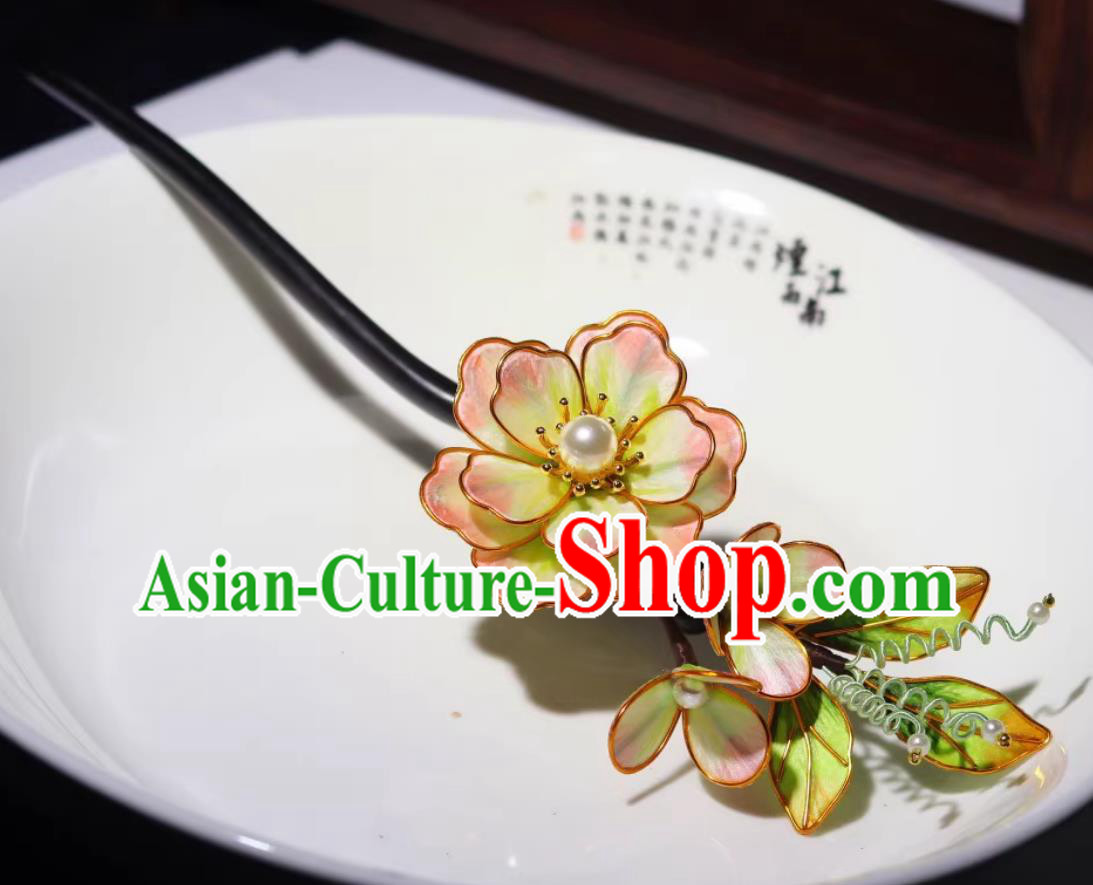 Handmade Hanfu Hair Jewelry Chinese Cheongsam Silk Flower Hair Clip China Ebony Hairpin Traditional Intangible Heritage Artwork