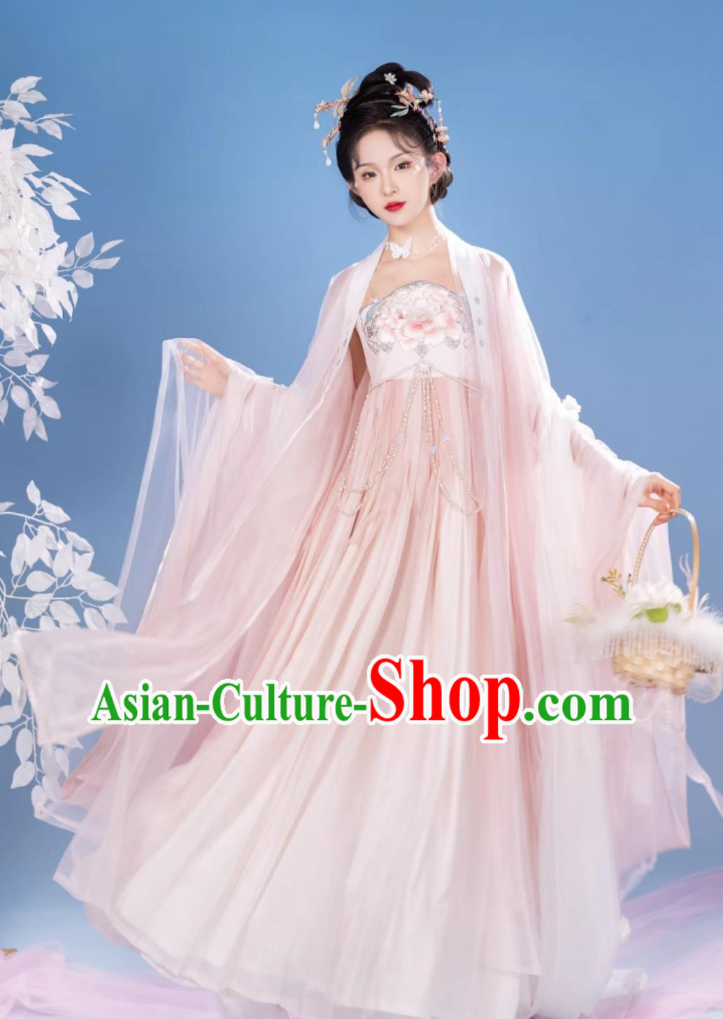 Chinese Tang Dynasty Princess Costume Ancient China Fairy Embroidered Clothing Traditional Female Pink Hanfu Dress