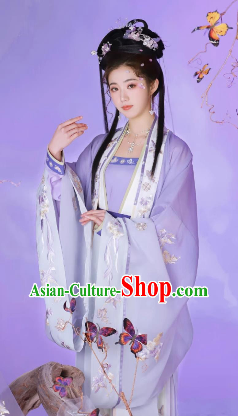 Ancient China Princess Embroidered Clothing Traditional Hanfu Purple Dress Chinese Song Dynasty Woman Costume